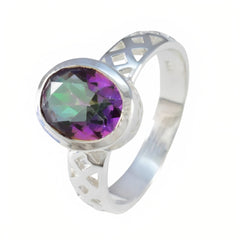 Mystic Quartz Solitaire French 925 Sterling Silver multicolor Gems Featherlight Artisan Ring Jewellery