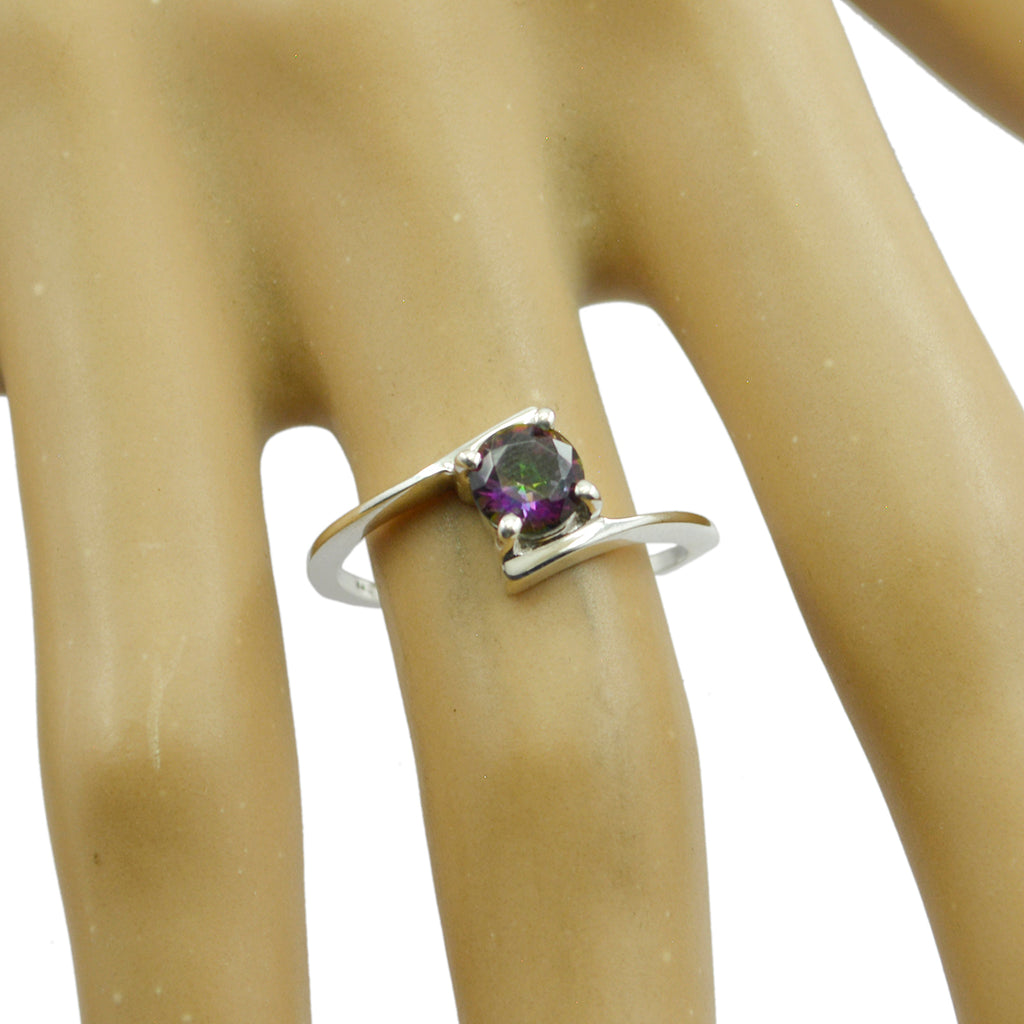 Mystic Quartz Solitaire Korean 925 Silver multicolor Gemstones Dainty Abstract Ring Jewelry