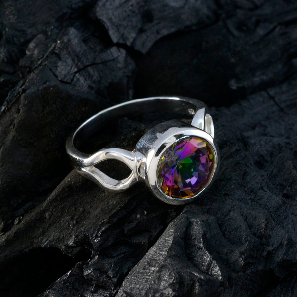Mystic Quartz Solitaire French 92.5 Silver multicolor Gemstones Tiny Glamorous Ring Jewelry