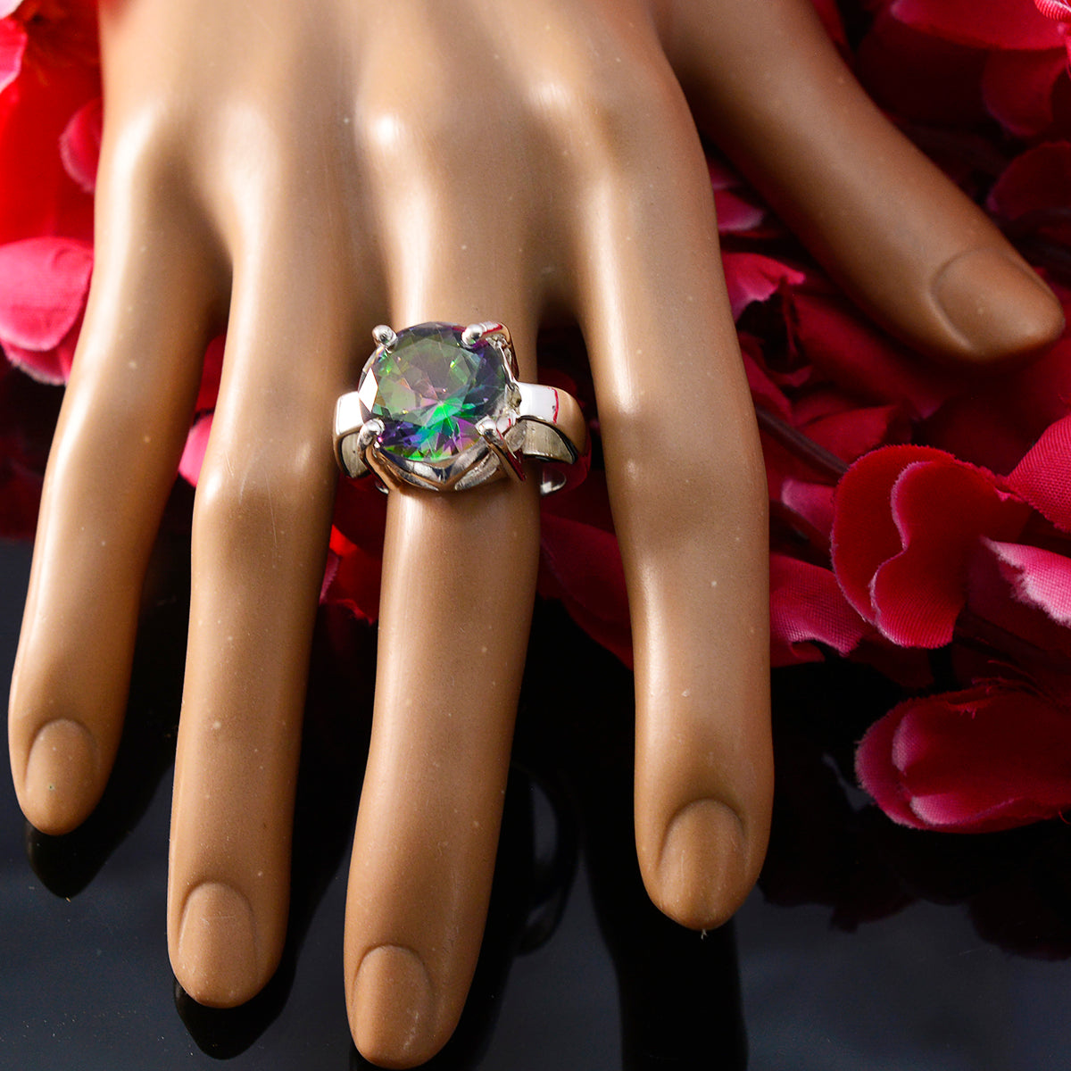Mystic Quartz Solitaire German Silver multicolor Gemstone Chunky Modern Ring Jewelry