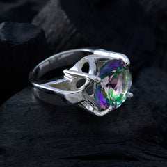 Mystic Quartz Solitaire German Silver multicolor Gemstone Chunky Modern Ring Jewelry
