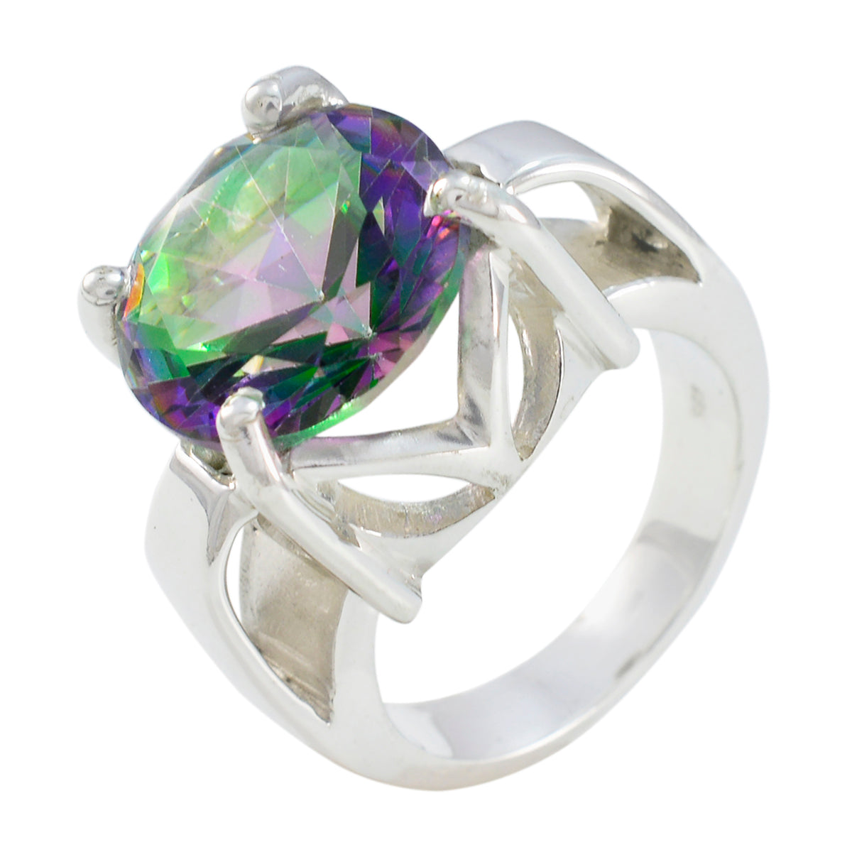 Mystic Quartz Solitaire German Silver multicolor Gemstone Chunky Modern Ring Jewelry