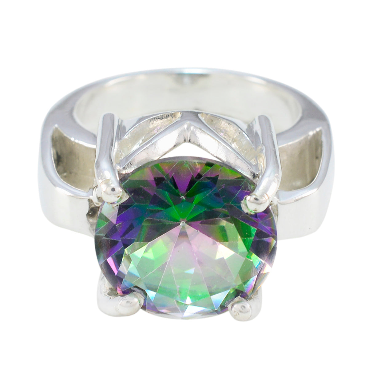 Bague moderne et épaisse en argent allemand avec solitaire en quartz mystique et pierres précieuses multicolores Image secondaire du produit