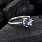Mystic Quartz Solitaire Egyptian Silver multicolor Gems Slim Romantic Ring Jewelry