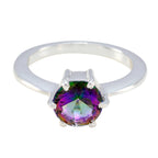 Mystic Quartz Solitaire Egyptian Silver multicolor Gems Slim Romantic Ring Jewelry