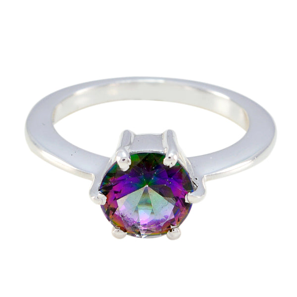 Mystic Quartz Solitaire Egyptian Silver multicolor Gems Slim Romantic Ring Jewelry