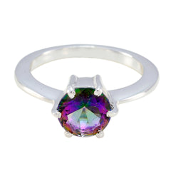 Mystic Quartz Solitaire Egyptian Silver multicolor Gems Slim Romantic Ring Jewelry