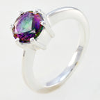 Mystic Quartz Solitaire Egyptian Silver multicolor Gems Slim Romantic Ring Jewelry