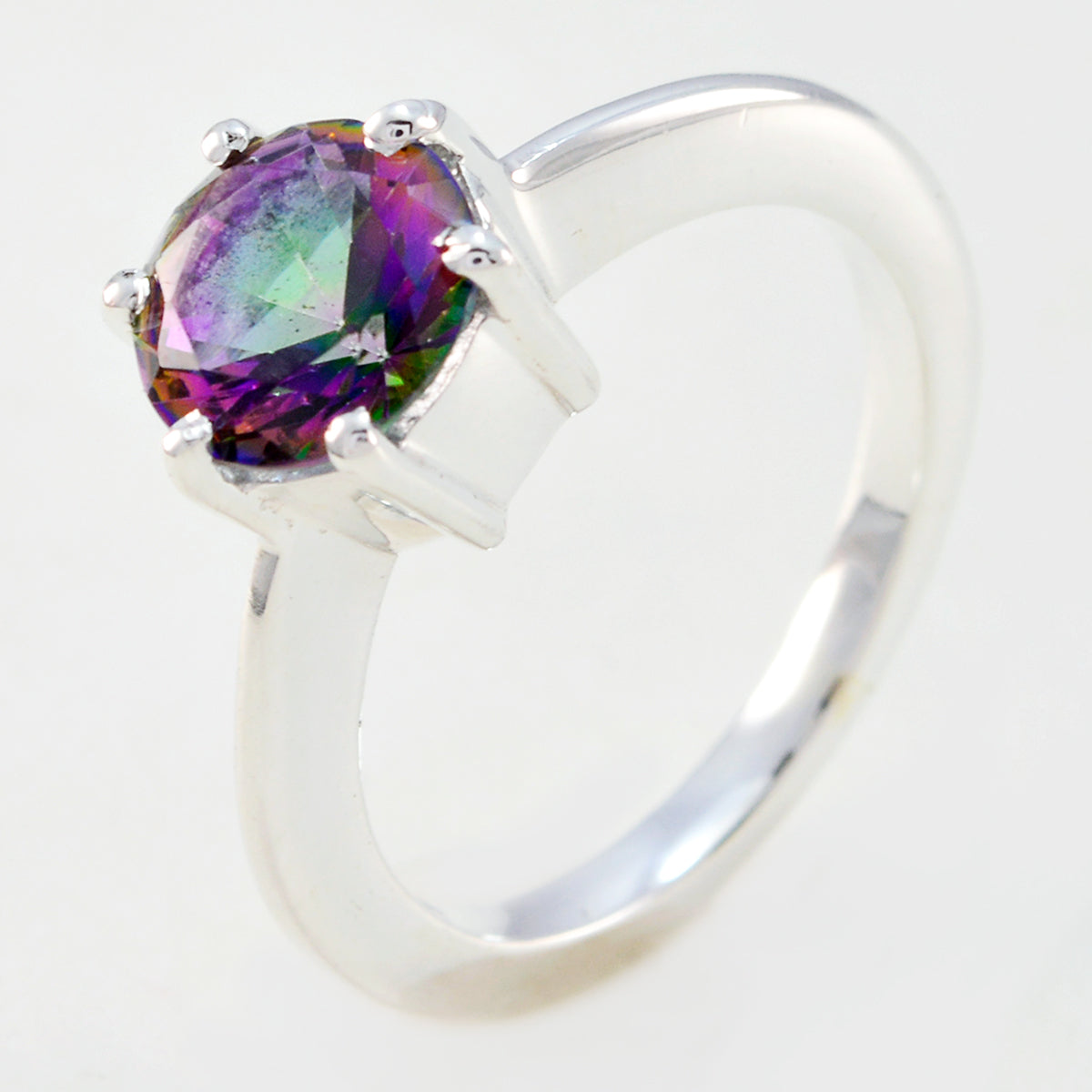 Mystic Quartz Solitaire Egyptian Silver multicolor Gems Slim Romantic Ring Jewelry