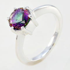 Mystic Quartz Solitaire Egyptian Silver multicolor Gems Slim Romantic Ring Jewelry