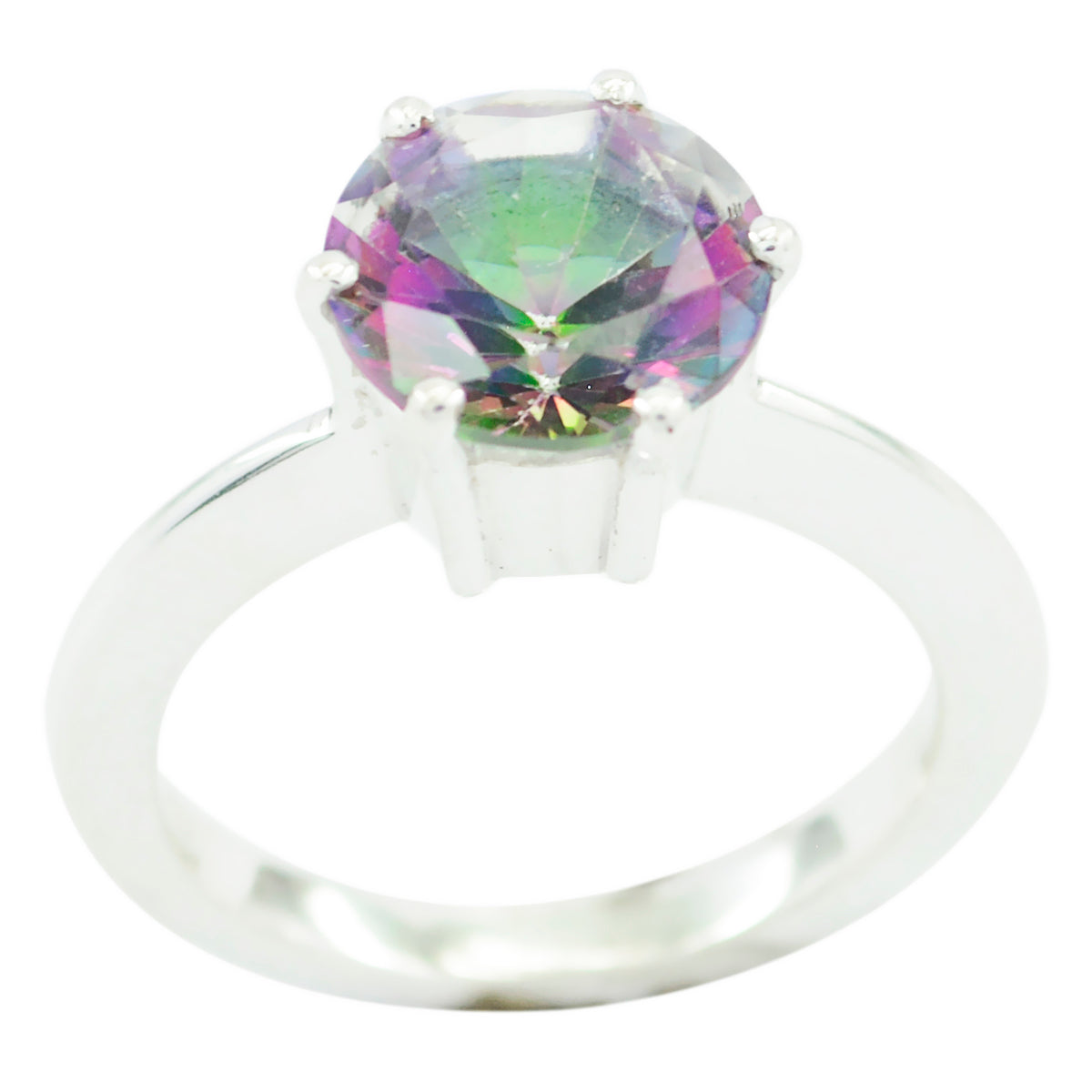 Mystic Quartz Solitaire Egyptian Silver multicolor Gems Slim Romantic Ring Jewelry