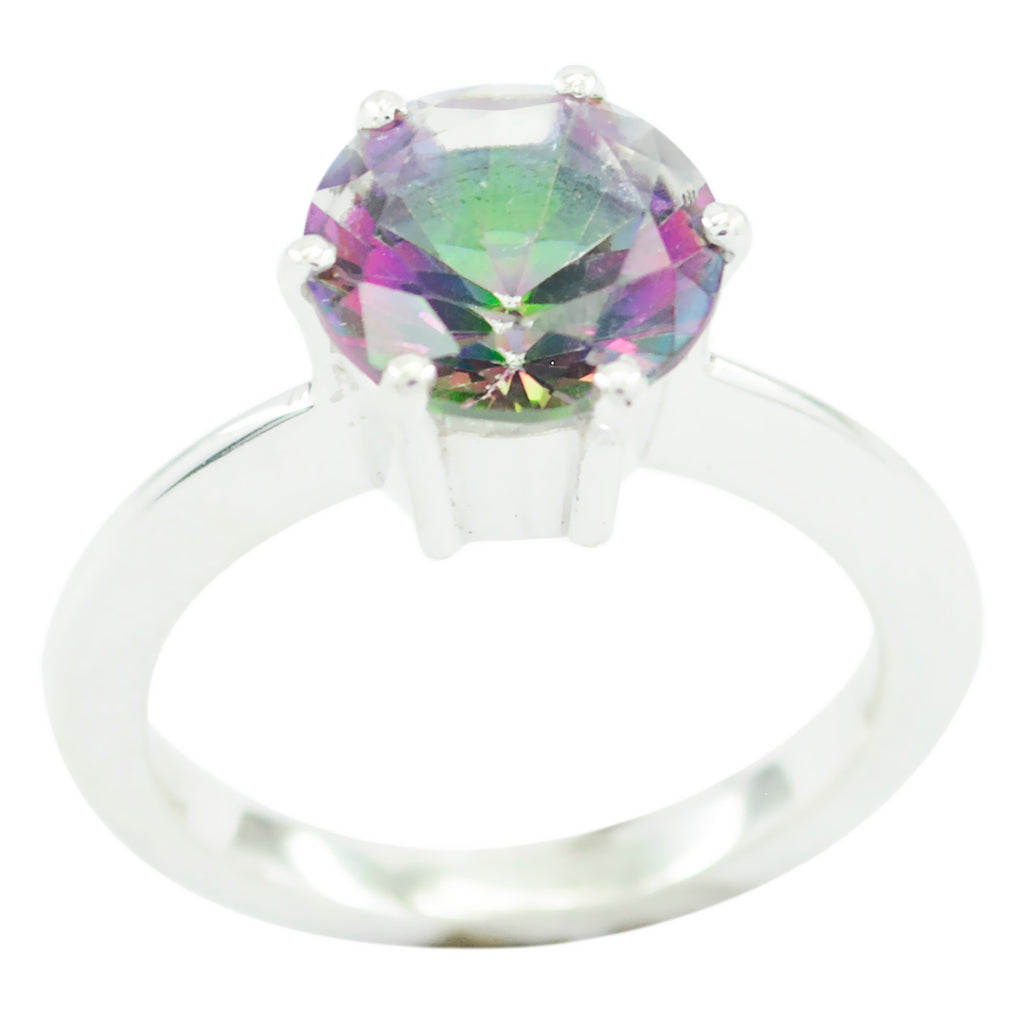 Mystic Quartz Solitaire Egyptian Silver multicolor Gems Slim Romantic Ring Jewelry