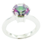 Mystic Quartz Solitaire Egyptian Silver multicolor Gems Slim Romantic Ring Jewelry