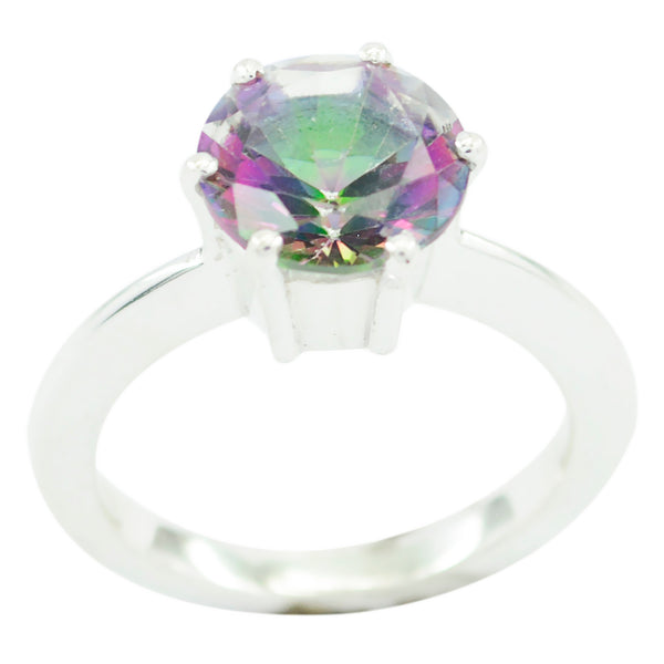 Mystic Quartz Solitaire Egyptian Silver multicolor Gems Slim Romantic Ring Jewelry