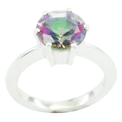 Mystic Quartz Solitaire Egyptian Silver multicolor Gems Slim Romantic Ring Jewelry