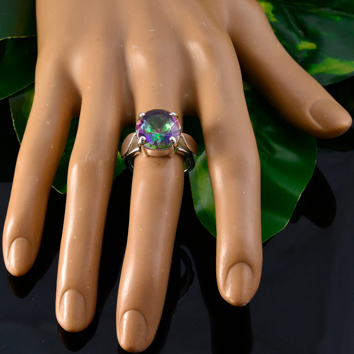 Mystic Quartz Solitaire African 92.5 Silver multicolor Gemstones Essential  Luxurious Ring Jewelry