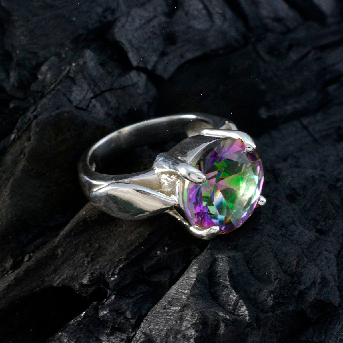 Mystic Quartz Solitaire African 92.5 Silver multicolor Gemstones Essential  Luxurious Ring Jewelry