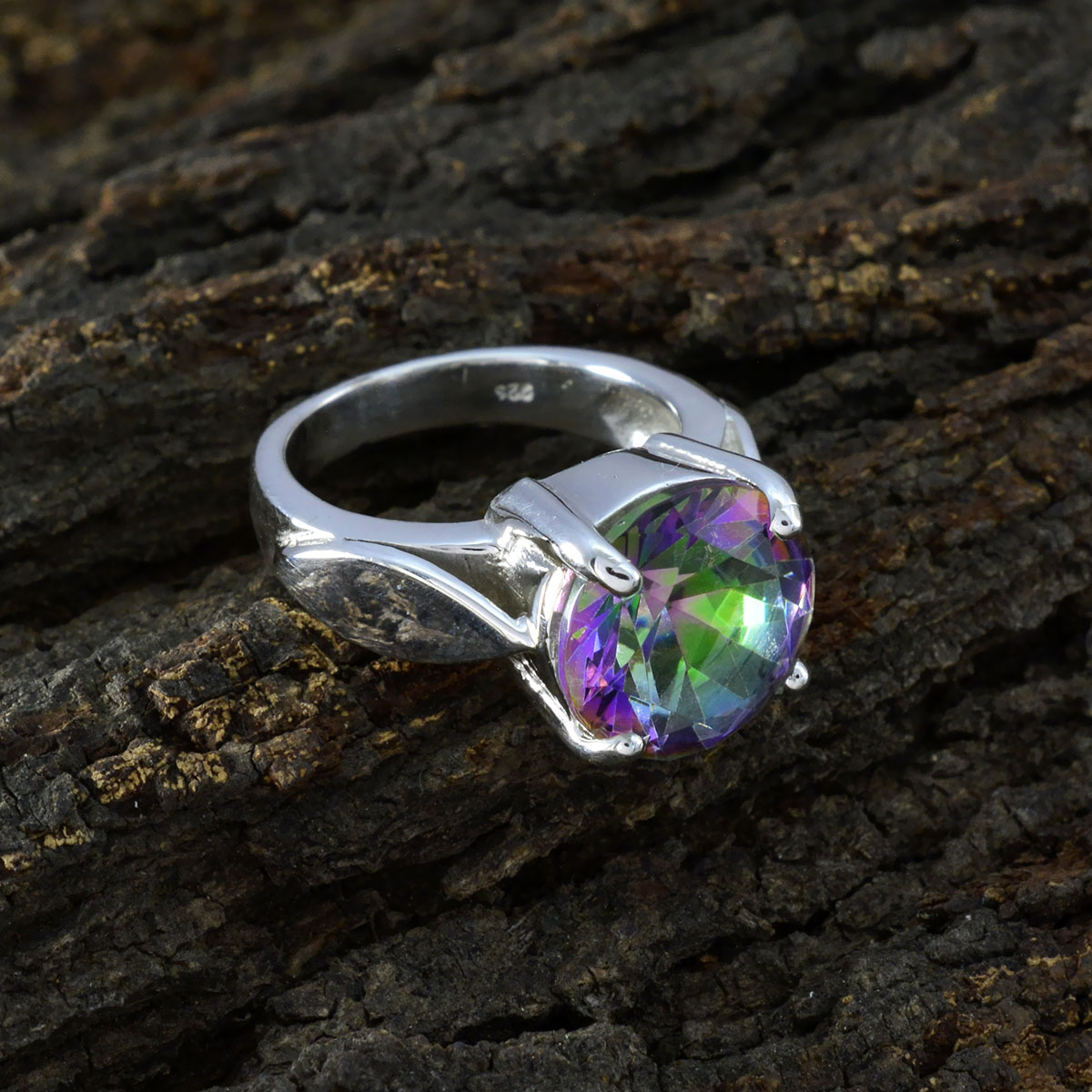 Mystic Quartz Solitaire African 92.5 Silver multicolor Gemstones Essential  Luxurious Ring Jewelry