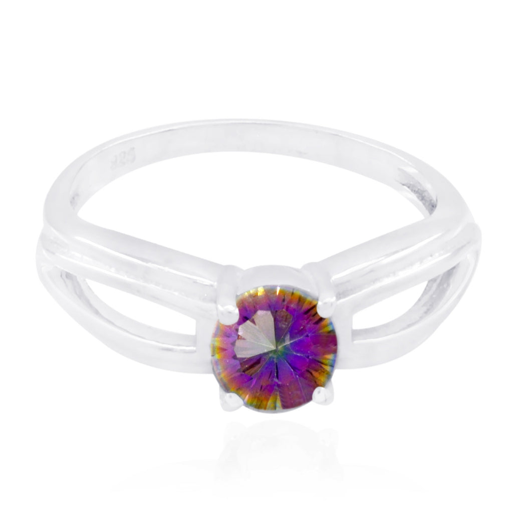 Mystic Quartz Solitaire Japanese 925 Silver multicolor Gems Dainty Trendy Ring Jewelry