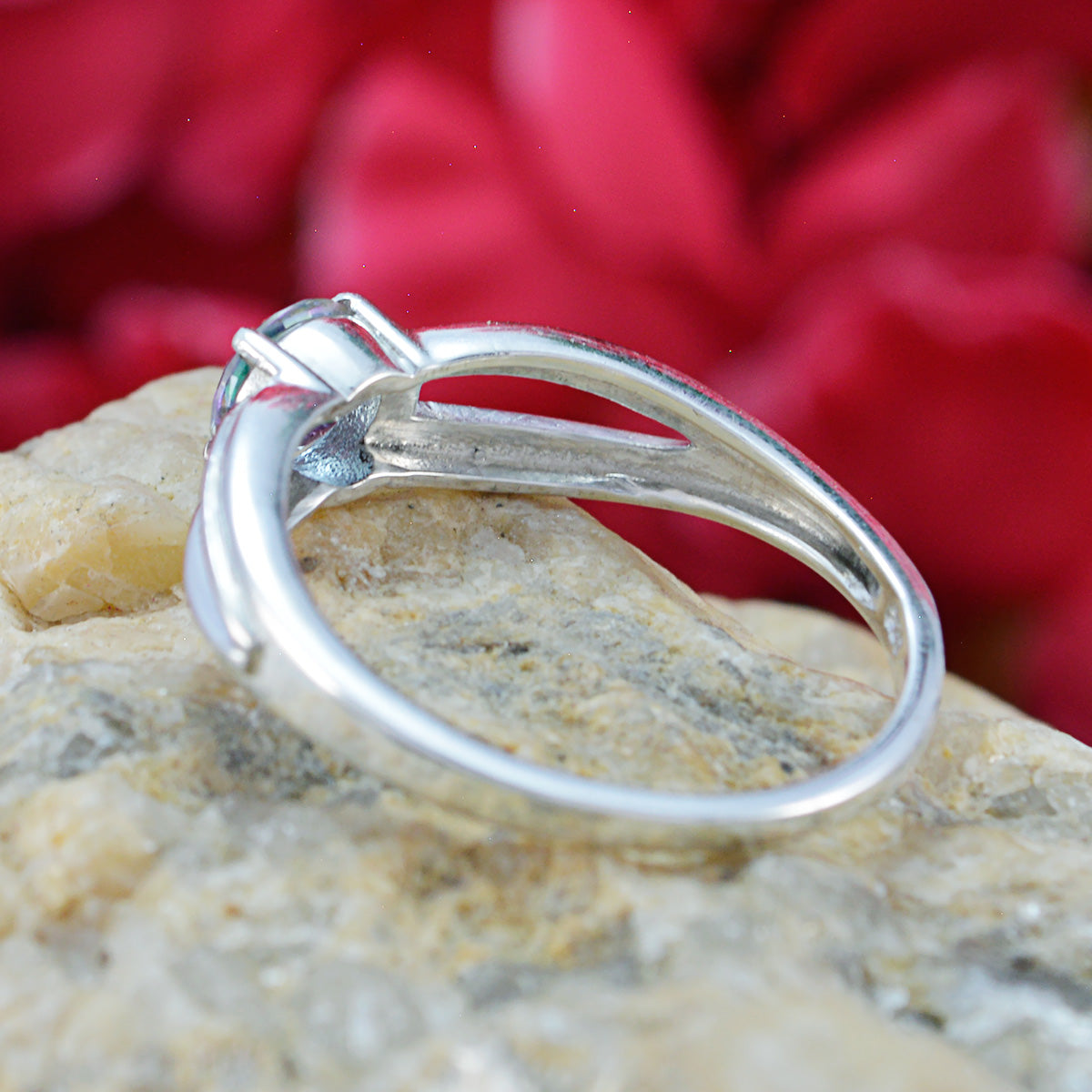 Mystic Quartz Solitaire Japans 925 Zilver veelkleurige edelstenen sierlijke trendy ring sieraden Secundaire afbeelding