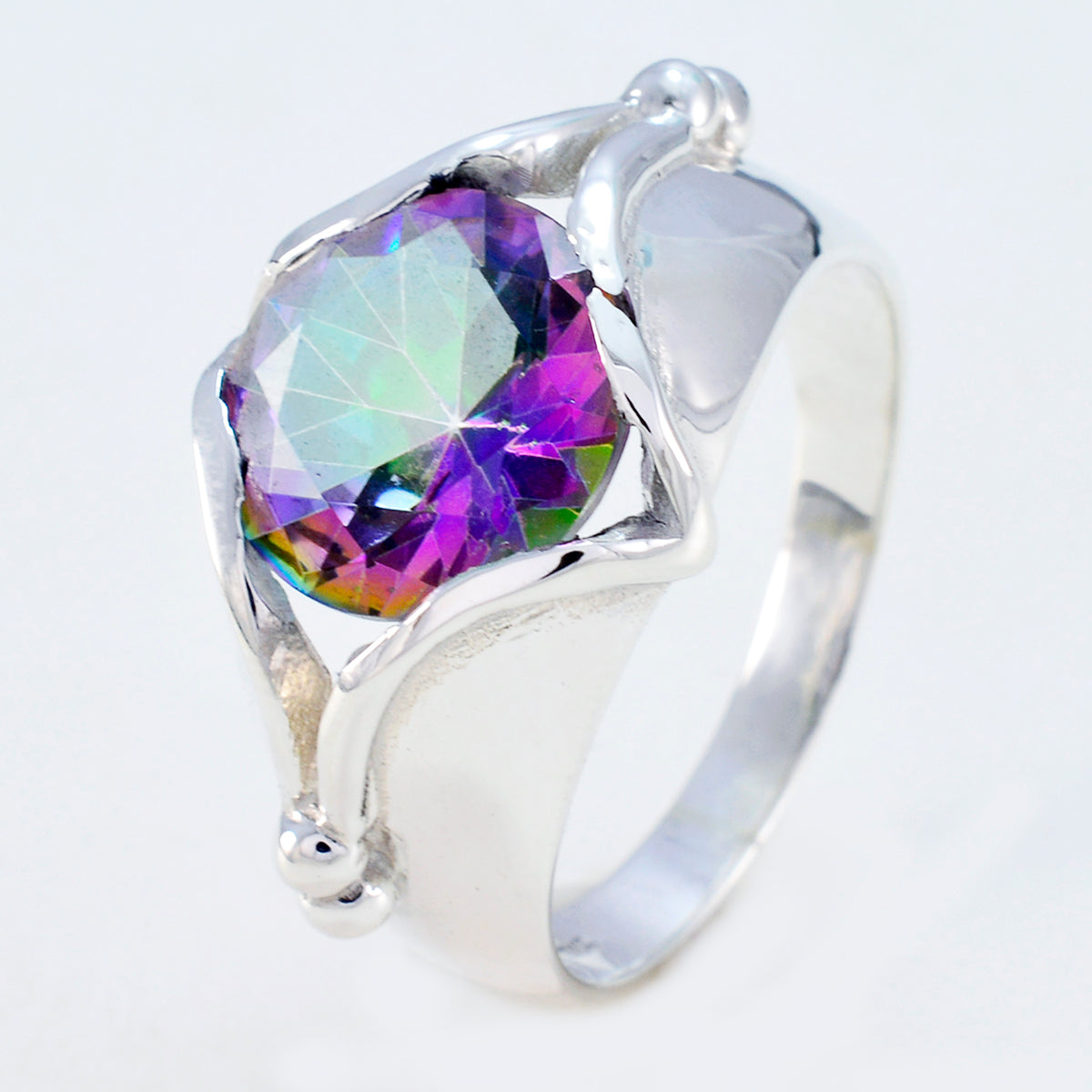 Bague solitaire en quartz mystique en argent 925 allemand, pierres précieuses multicolores, bijou luxueux et accrocheur Image secondaire du produit