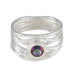 Mystic Quartz Solitaire Mexican Silver multicolor Gemstones Eye catching Rope Wire Band Jewellery