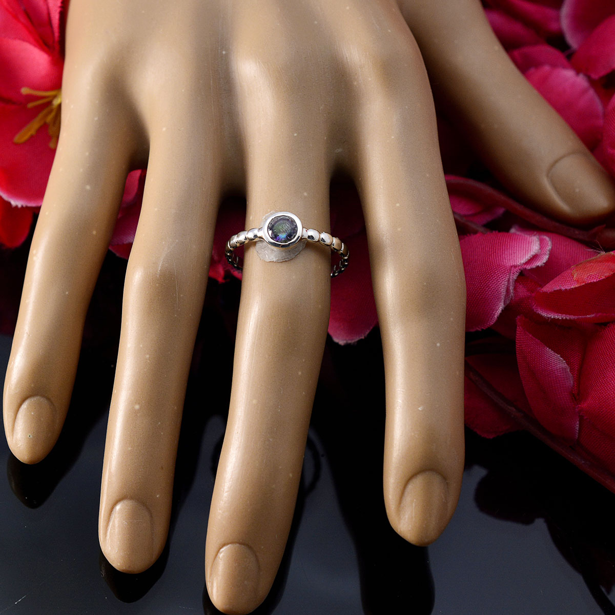 Mystic Quartz Solitaire Indian 92.5 Silver multicolor Gems Slim Glamorous Ring Jewelry