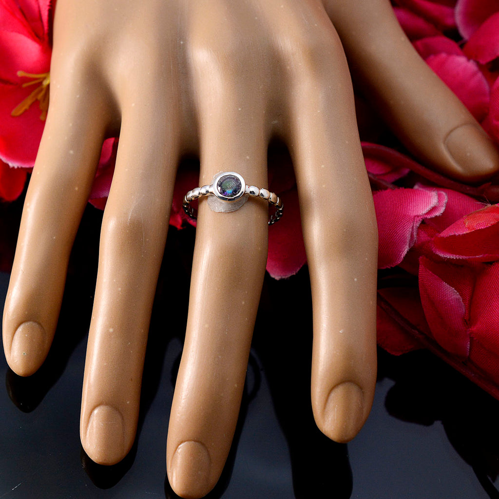 Mystic Quartz Solitaire Indian 92.5 Silver multicolor Gems Slim Glamorous Ring Jewelry