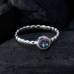 Mystic Quartz Solitaire Indian 92.5 Silver multicolor Gems Slim Glamorous Ring Jewelry