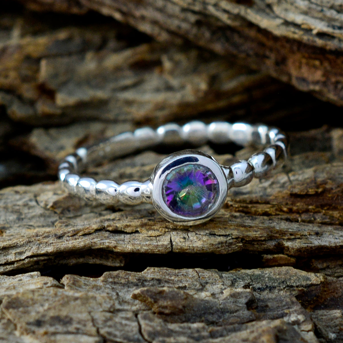 Mystic Quartz Solitaire Indian 92.5 Silver multicolor Gems Slim Glamorous Ring Jewelry