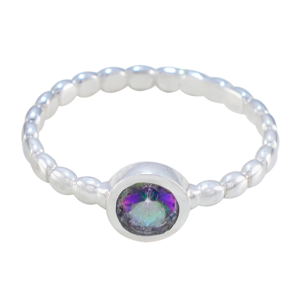 Mystic Quartz Solitaire Indian 92.5 Silver multicolor Gems Slim Glamorous Ring Jewelry