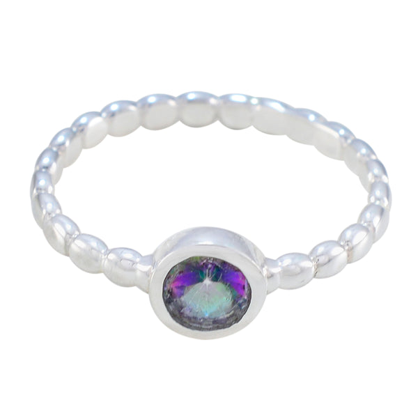 Mystic Quartz Solitaire Indian 92.5 Silver multicolor Gems Slim Glamorous Ring Jewelry