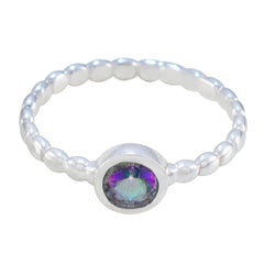 Mystic Quartz Solitaire Indian 92.5 Silver multicolor Gems Slim Glamorous Ring Jewelry