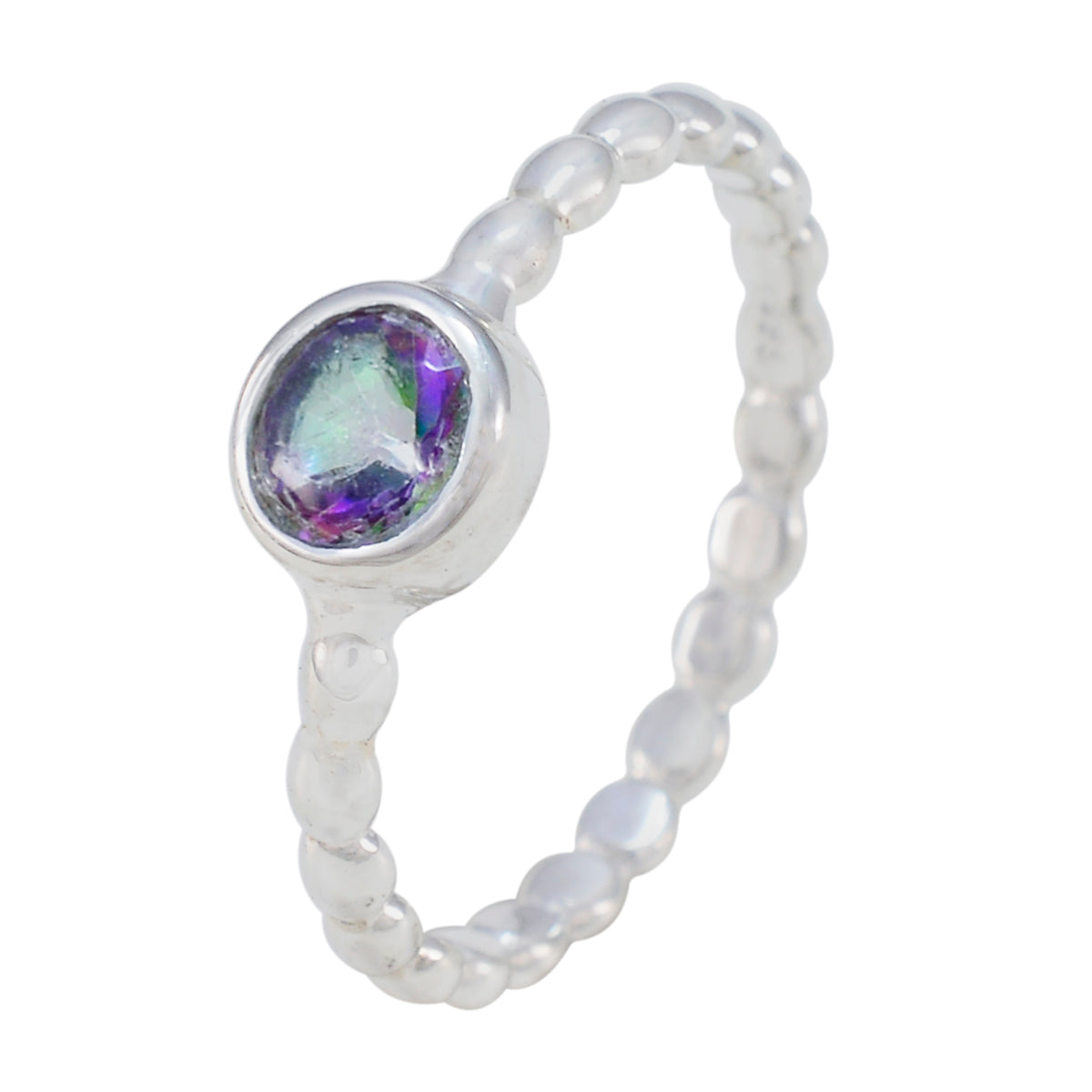 Anello sottile e glamour con gemme multicolori in argento 92,5 e solitario in quarzo mistico indiano Immagine secondaria del prodotto