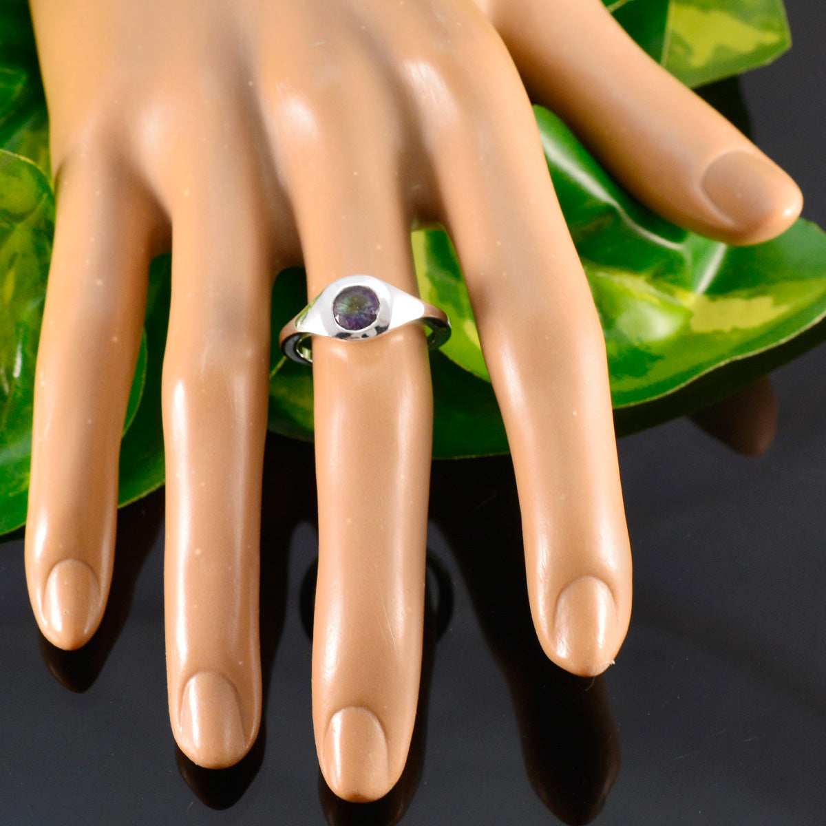 Mystic Quartz Solitaire Indian 92.5 Silver multicolor Gemstones Featherlight Abstract Ring Jewelry