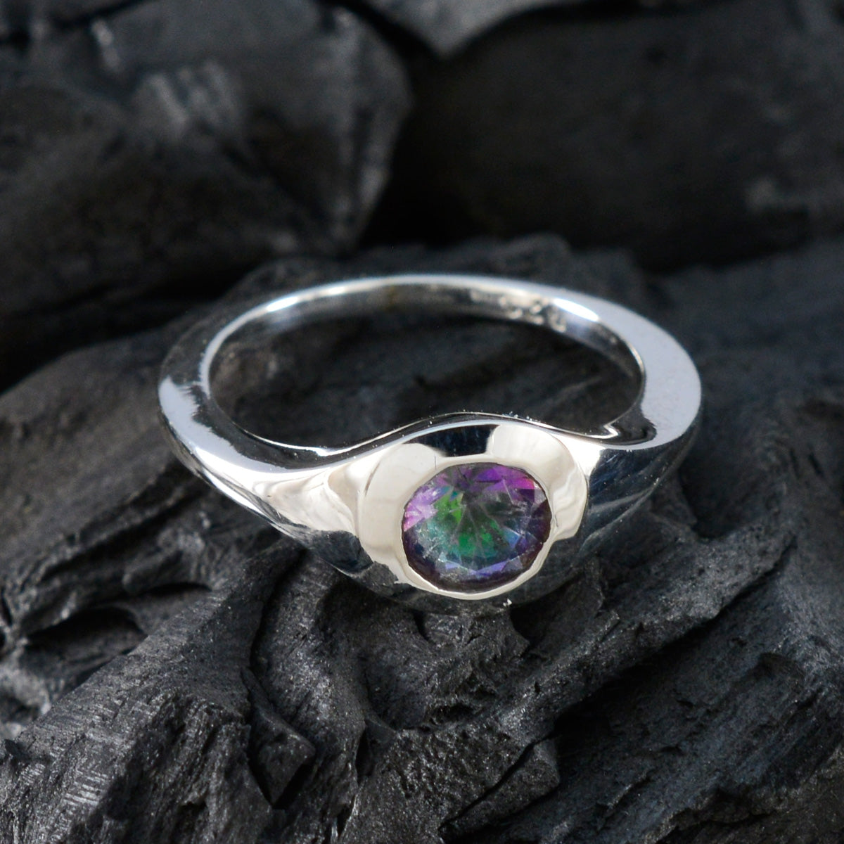Mystic Quartz Solitaire Indian 92.5 Silver multicolor Gemstones Featherlight Abstract Ring Jewelry