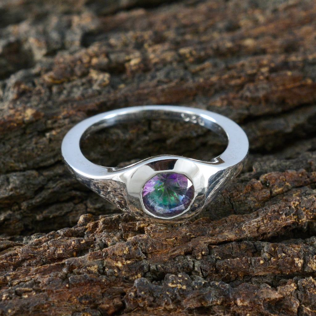 Mystic Quartz Solitaire Indian 92.5 Silver multicolor Gemstones Featherlight Abstract Ring Jewelry