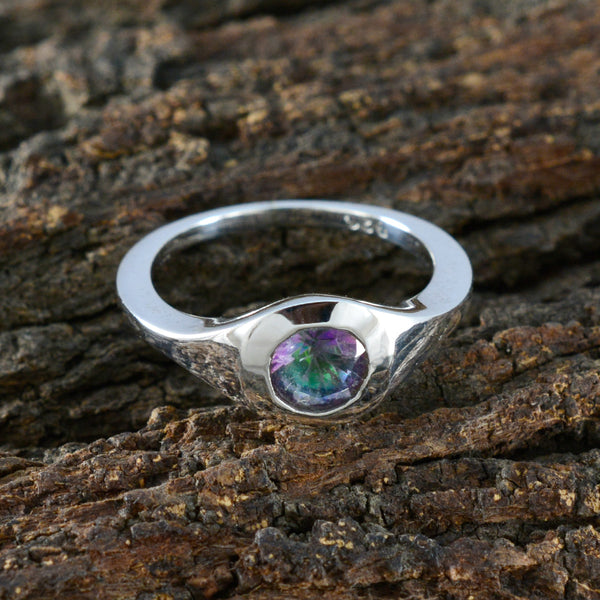 Mystic Quartz Solitaire Indian 92.5 Silver multicolor Gemstones Featherlight Abstract Ring Jewelry