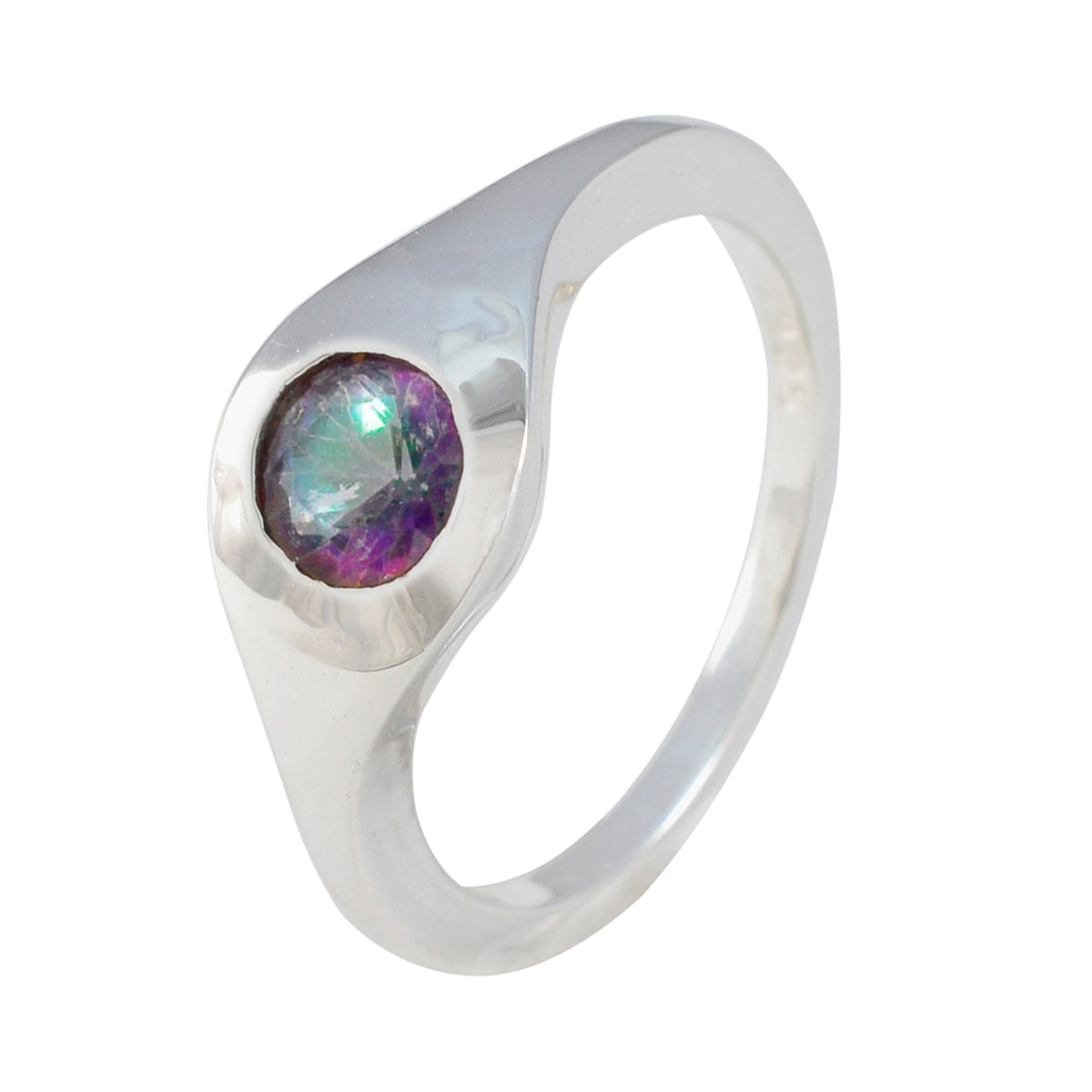 Mystic Quartz Solitaire Indian 92.5 Silver multicolor Gemstones Featherlight Abstract Ring Jewelry