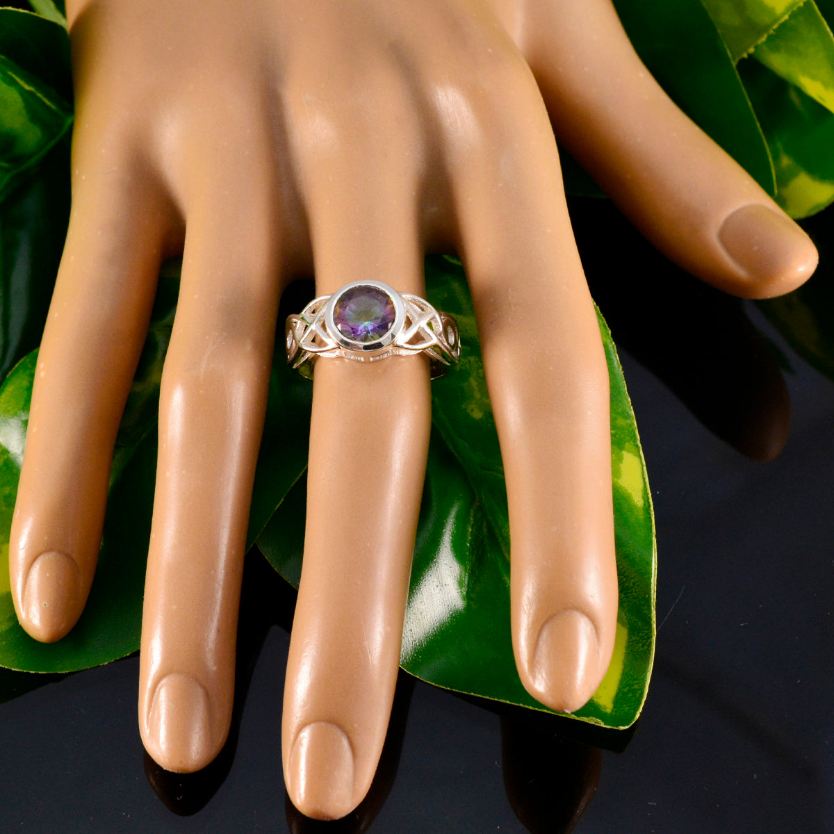 Mystic Quartz Solitaire Turkish 92.5 Silver multicolor Gemstone Dainty Fairytale Ring Jewellery