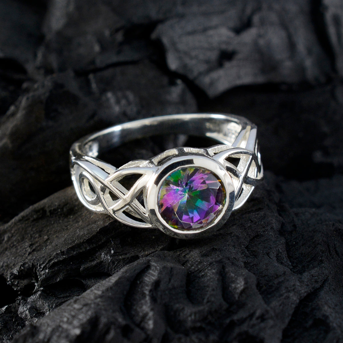 Mystic Quartz Solitaire Turkish 92.5 Silver multicolor Gemstone Dainty Fairytale Ring Jewellery