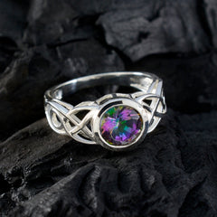 Mystic Quartz Solitaire Turkish 92.5 Silver multicolor Gemstone Dainty Fairytale Ring Jewellery