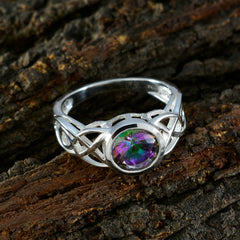 Mystic Quartz Solitaire Turkish 92.5 Silver multicolor Gemstone Dainty Fairytale Ring Jewellery