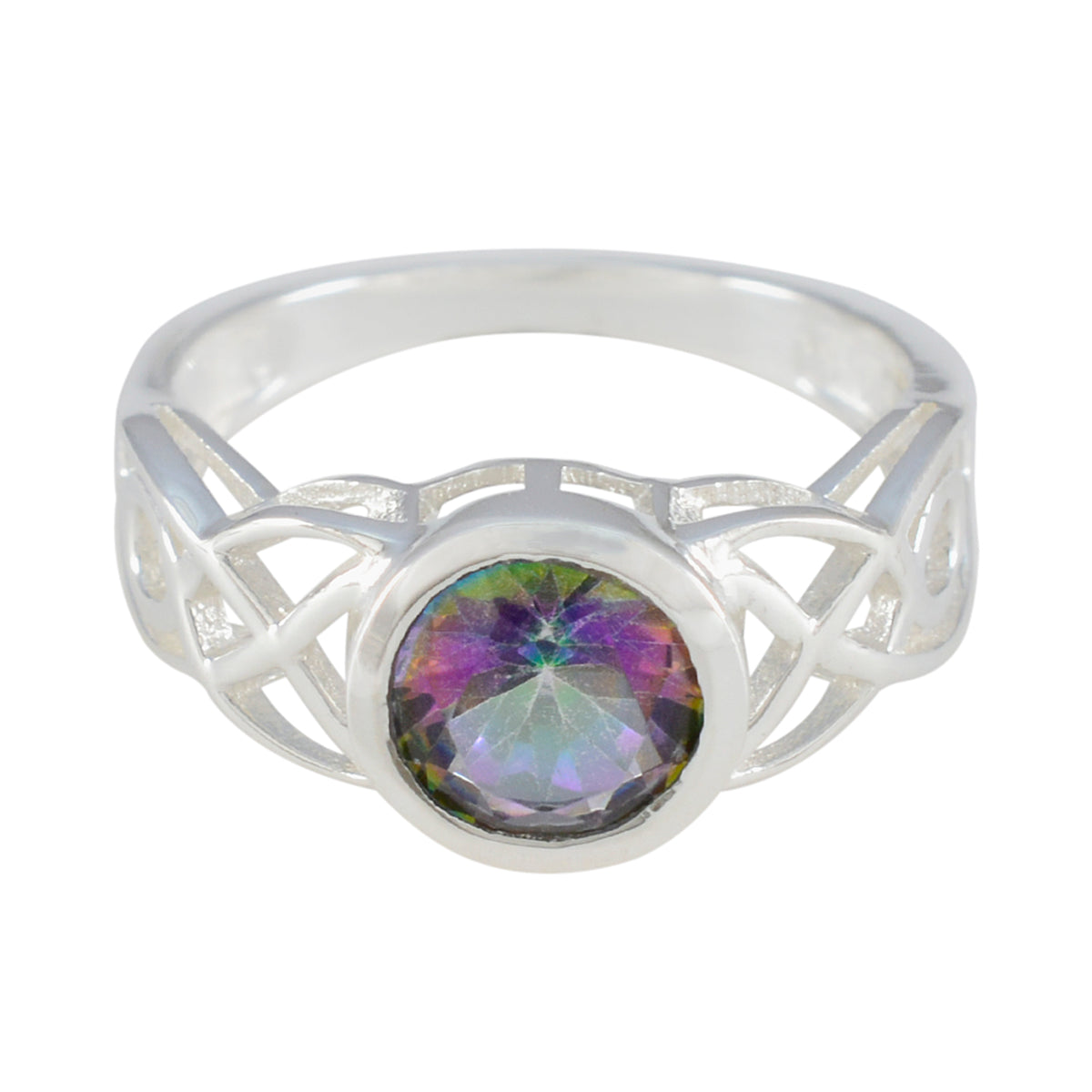 Mystic Quartz Solitaire Turkish 92.5 Silver multicolor Gemstone Dainty Fairytale Ring Jewellery