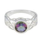 Mystic Quartz Solitaire Turkish 92.5 Silver multicolor Gemstone Dainty Fairytale Ring Jewellery