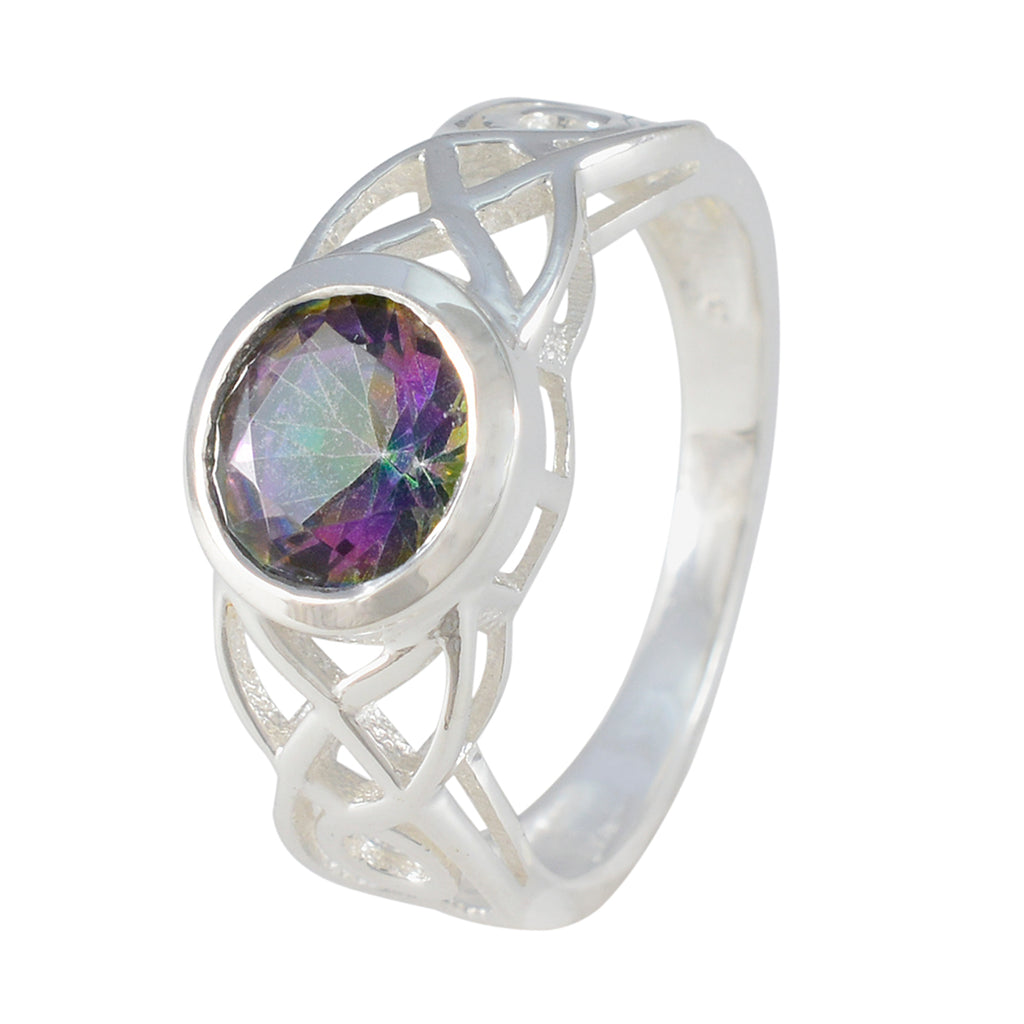 Mystic Quartz Solitaire Turkish 92.5 Silver multicolor Gemstone Dainty Fairytale Ring Jewellery