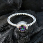 Mystic Quartz Solitaire Japanese Sterling Silver multicolor Gemstones Delicate Luxurious Ring Jewelry
