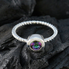 Mystic Quartz Solitaire Japanese Sterling Silver multicolor Gemstones Delicate Luxurious Ring Jewelry