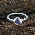 Mystic Quartz Solitaire Japanese Sterling Silver multicolor Gemstones Delicate Luxurious Ring Jewelry