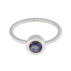 Mystic Quartz Solitaire Japanese Sterling Silver multicolor Gemstones Delicate Luxurious Ring Jewelry